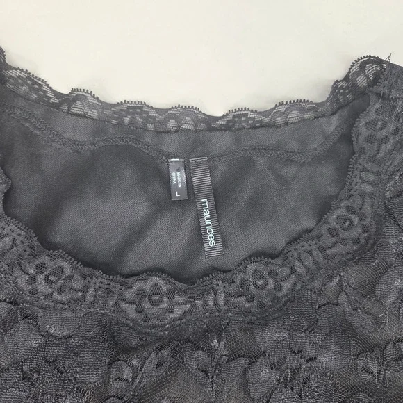Maurices Lace Top Women Size Large Black Cap Sleeve Sheer Lace Overlay Romantic - Picture 2 of 8